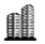 A blurry, low-resolution depiction of two buildings against a gray background.
